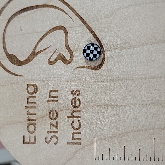 Checkered Dome Stud Earrings - Picture 2 of 5